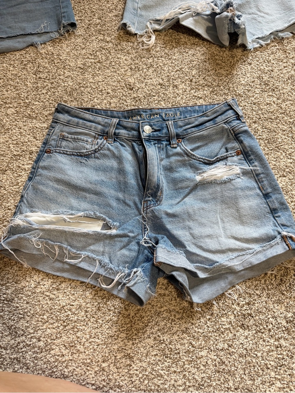 American Eagle Light Wash Distressed high rise Denim Shorts